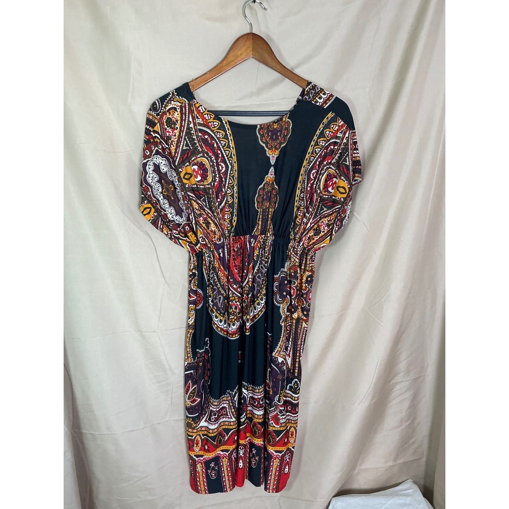 Cristina Love Paisley Empire Waist Dress Womens XL Black Red Excellent Boho Midi - Picture 9 of 12